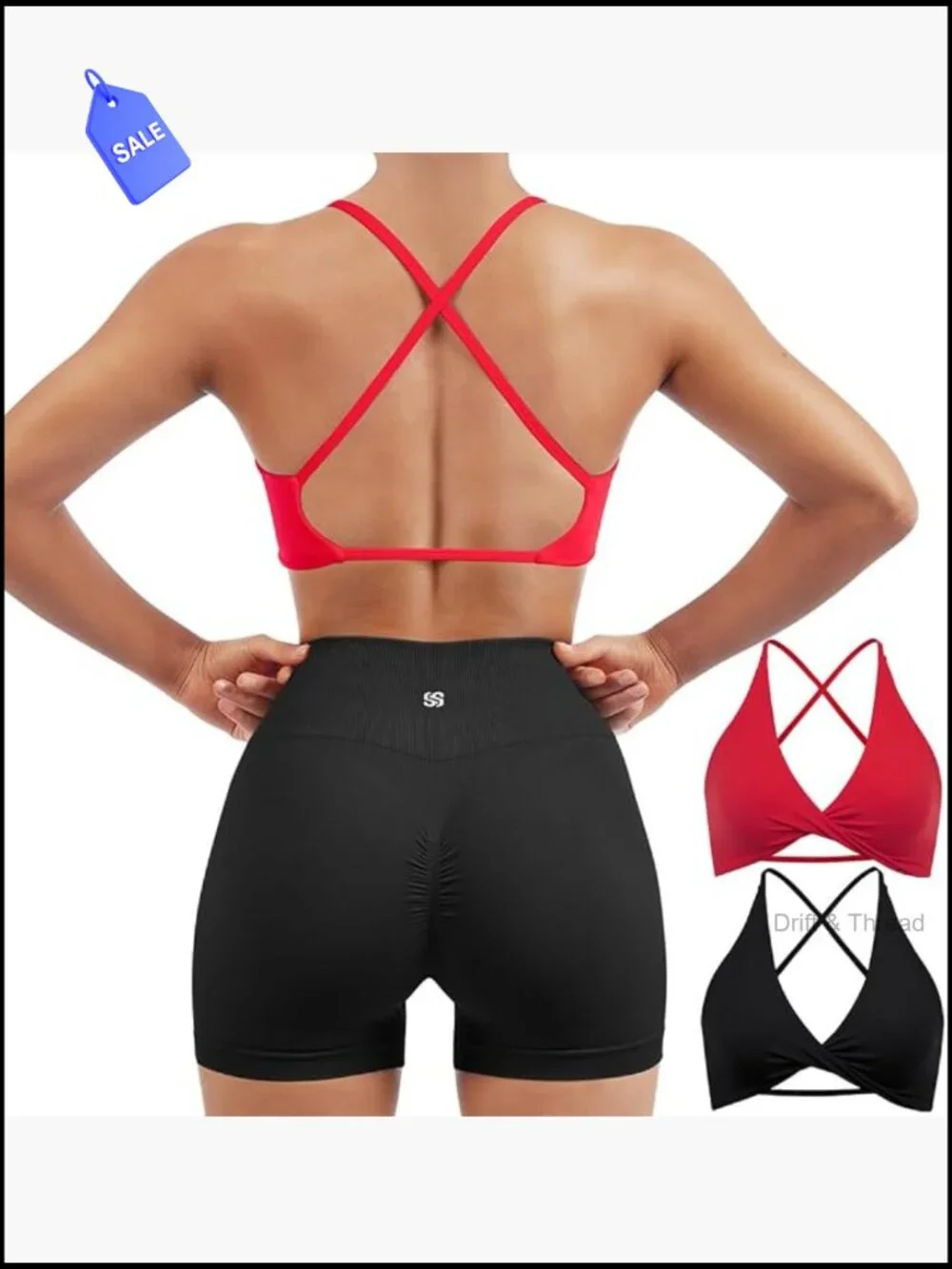 2 Pack Twist V Neck Sports Bra Set Open Back Strappy Crop Tops